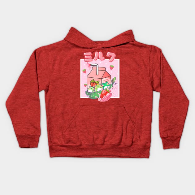 Vaporwave Frogs Strawberry Milk Cottagecore Kids Hoodie by Sugoi Otaku Gifts